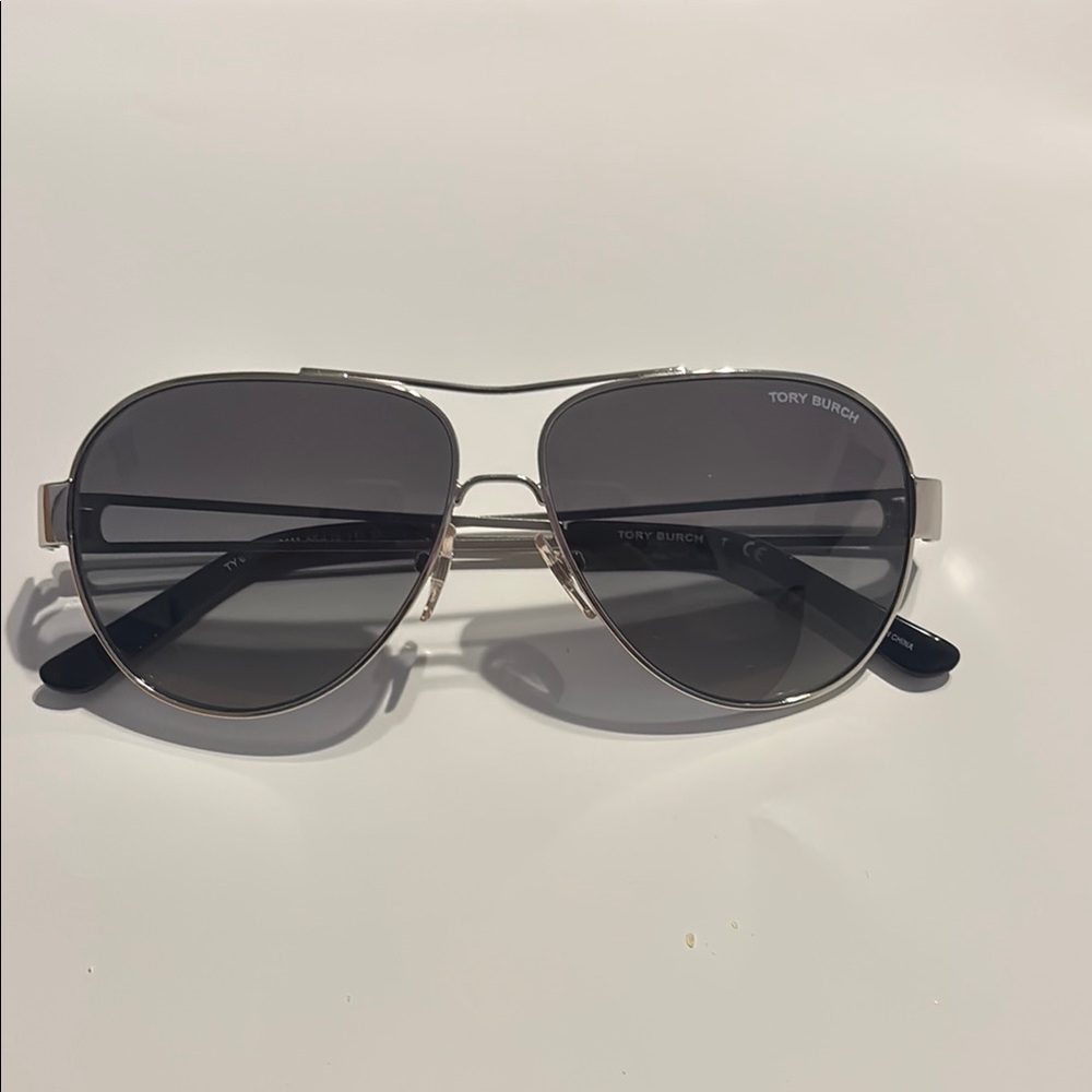Tory Burch Silver Aviator Sunglasses with Black Accents TY6060